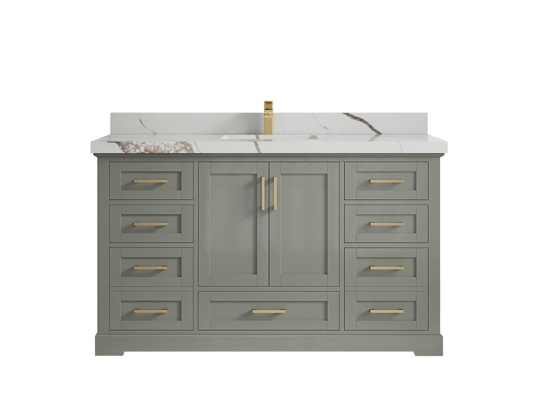 Boston 60 in. W x 22 in. D Single Sink Bathroom Vanity in Evergreen with 2 in Calacatta Gold Quartz Countertop