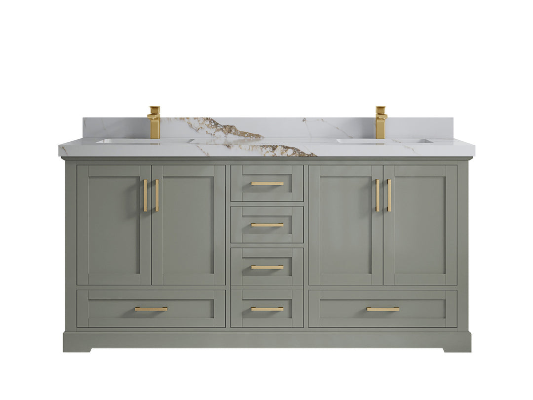 Boston 72 in. W x 22 in. D Double Sink Bathroom Vanity in Evergreen with 2 in Calacatta Gold Quartz Countertop