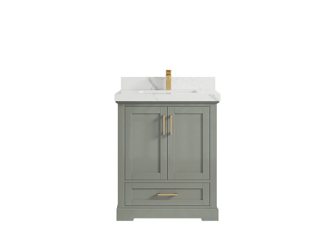 Boston 30 in. W x 22 in. D Single Sink Bathroom Vanity in Evergreen with 2 in Calacatta Laza Countertop