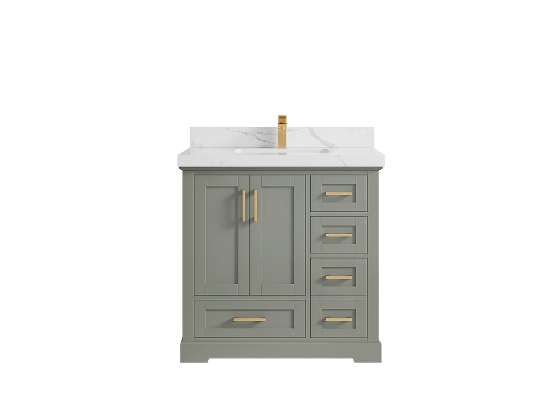 Boston 36 in. W x 22 in. D Single Sink Bathroom Vanity in Evergreen with 2 in Calacatta Laza Countertop