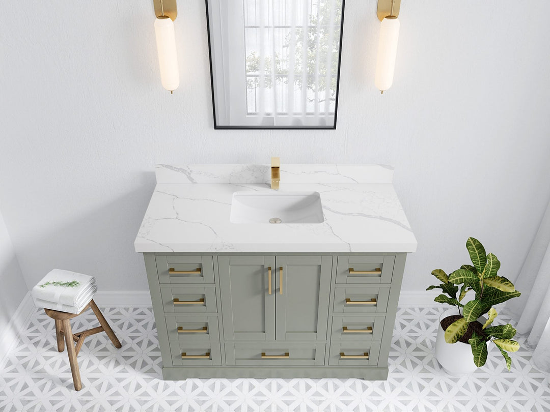Boston 48 in. W x 22 in. D Single Sink Bathroom Vanity in Evergreen with 2 in Calacatta Laza Quartz Countertop - Top View