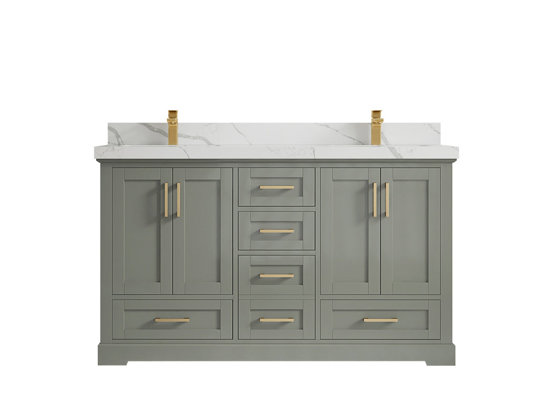 Boston 60 in. W x 22 in. D Double Sink Bathroom Vanity in Evergreen with 2 in Calacatta Laza Quartz Countertop