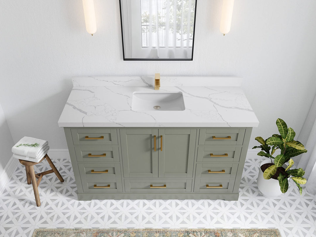 Boston 60 in. W x 22 in. D Single Sink Bathroom Vanity in Evergreen with 2 in Calacatta Laza Quartz Countertop - Top View