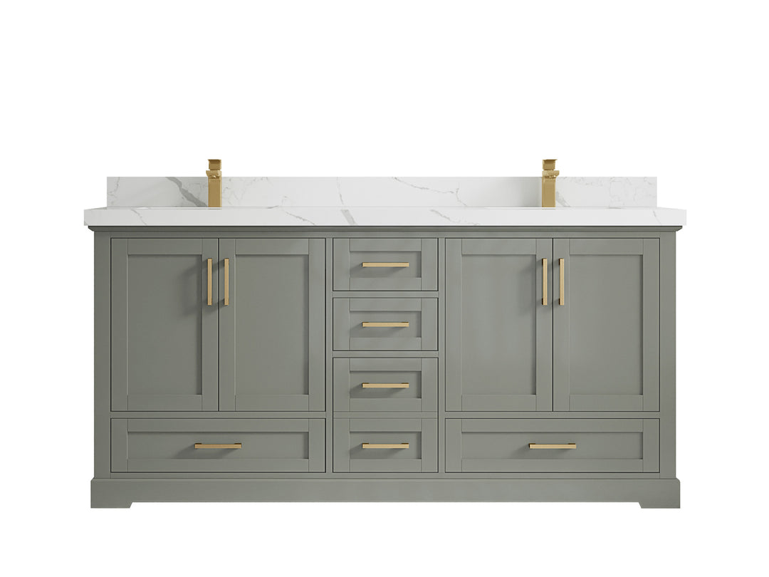 Boston 72 in. W x 22 in. D Double Sink Bathroom Vanity in Evergreen with 2 in Calacatta Laza Quartz Countertop