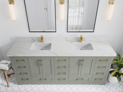 Boston 84 in. W x 22 in. D Double Sink Bathroom Vanity in Evergreen with 2 in Calacatta Laza Quartz Countertop - Top View
