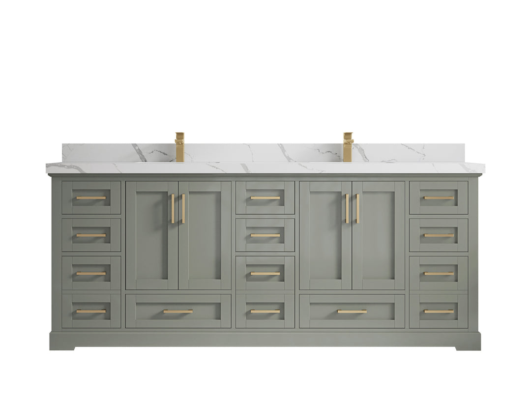 Boston 84 in. W x 22 in. D Double Sink Bathroom Vanity in Evergreen with 2 in Calacatta Laza Quartz Countertop