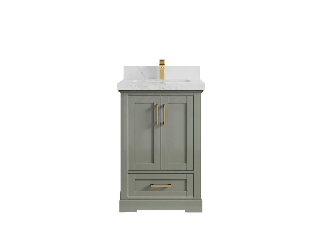 Boston 24 in. W x 22 in. D Single Sink Bathroom Vanity in Evergreen with 2 in Calacatta Nuvo Countertop