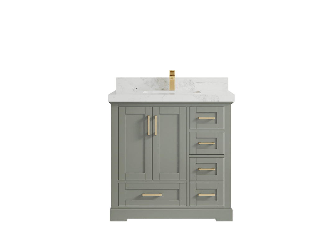 Boston 36 in. W x 22 in. D Single Sink Bathroom Vanity in Evergreen with 2 in Calacatta Nuvo Countertop