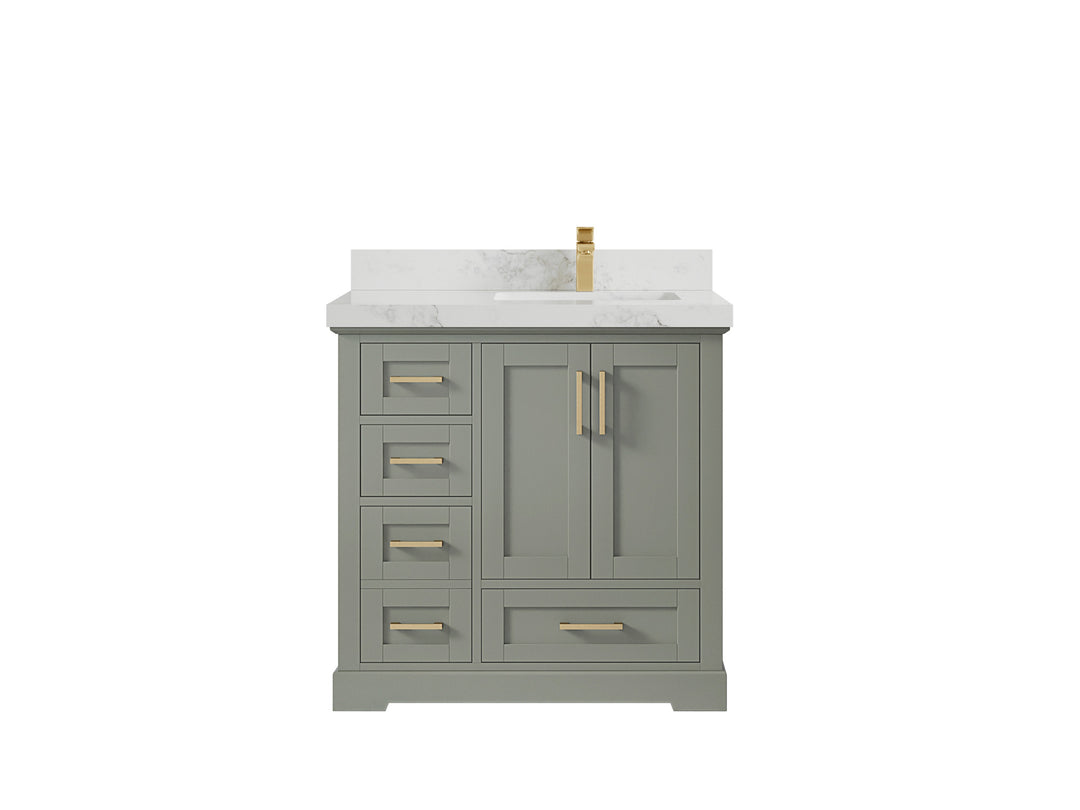 Boston 36 in. W x 22 in. D Single Sink Bathroom Vanity in Evergreen with 2 in Calacatta Nuvo Countertop