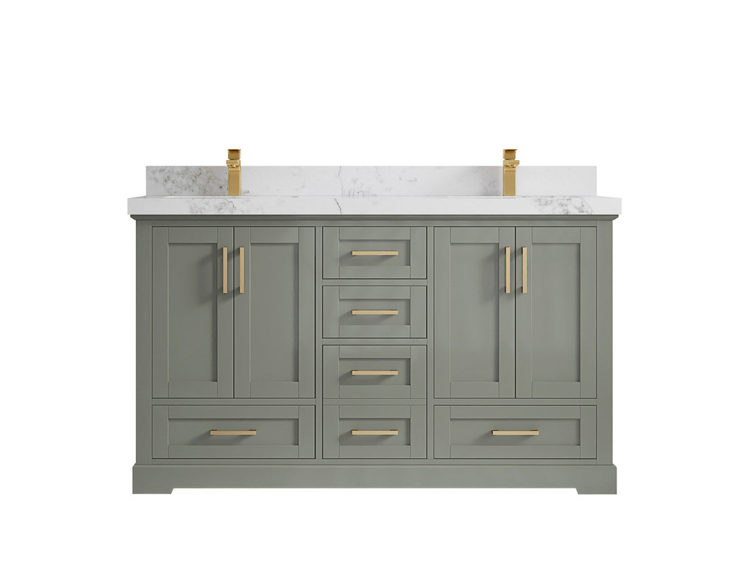 Boston 60 in. W x 22 in. D Double Sink Bathroom Vanity in Evergreen with 2 in Calacatta Nuvo Quartz Countertop