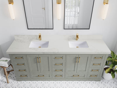 Boston 84 in. W x 22 in. D Double Sink Bathroom Vanity in Evergreen with 2 in Calacatta Nuvo Quartz Countertop - Top View