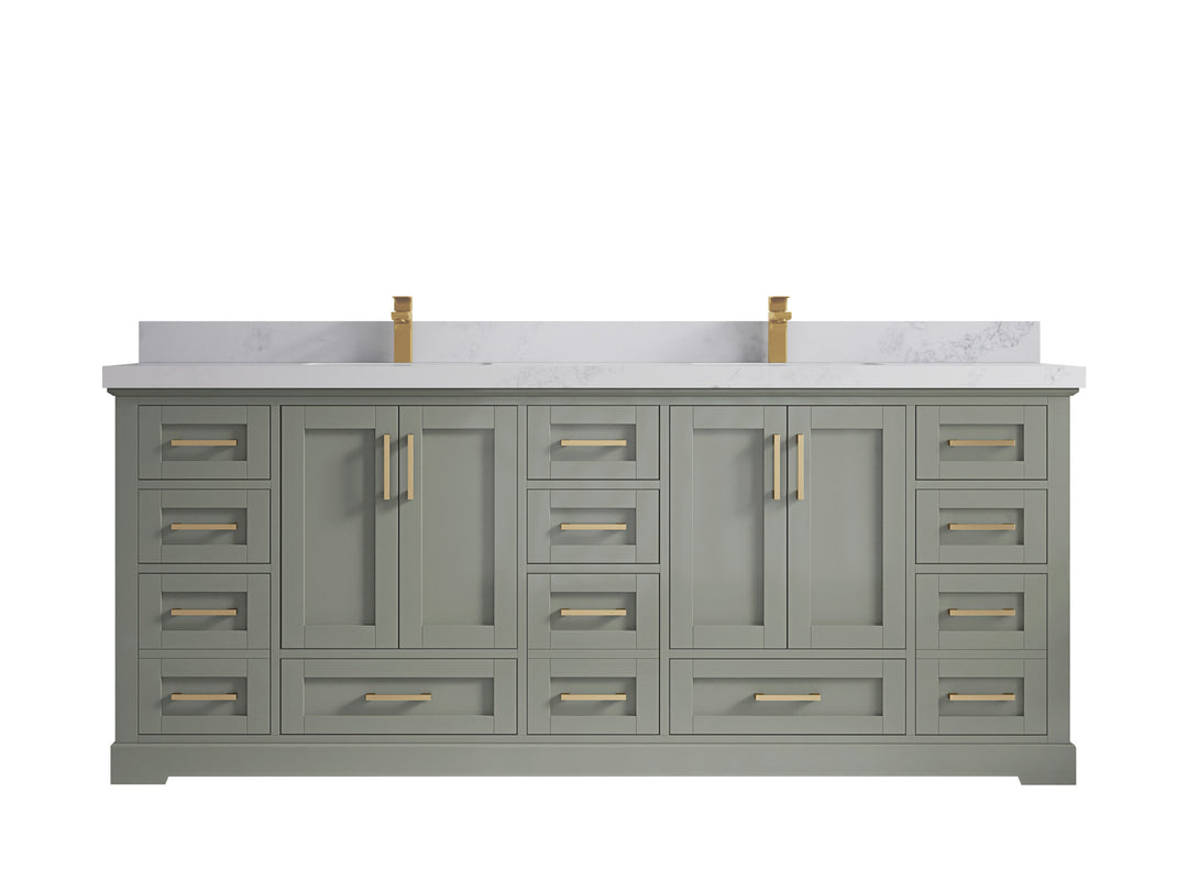 Boston 84 in. W x 22 in. D Double Sink Bathroom Vanity in Evergreen with 2 in Calacatta Nuvo Quartz Countertop