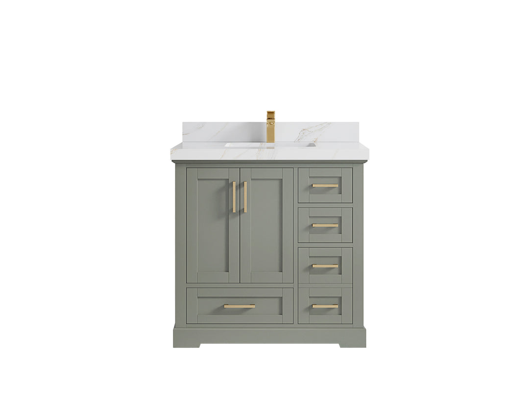 Boston 36 in. W x 22 in. D Single Sink Bathroom Vanity in Evergreen with 2 in Calacatta Sienna Countertop