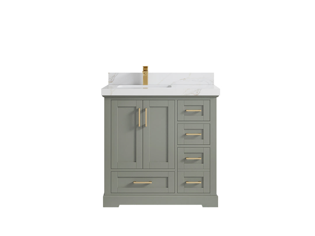 Boston 36 in. W x 22 in. D Single Sink Bathroom Vanity in Evergreen with 2 in Calacatta Sienna Countertop
