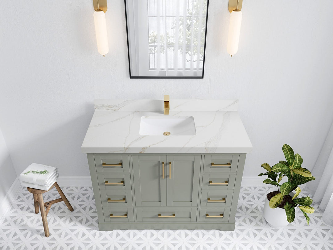 Boston 48 in. W x 22 in. D Single Sink Bathroom Vanity in Evergreen with 2 in Calacatta Sienna Quartz Countertop - Top View