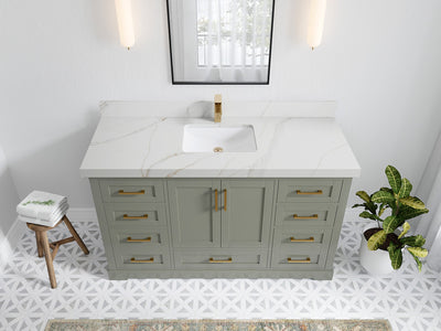 Boston 60 in. W x 22 in. D Single Sink Bathroom Vanity in Evergreen with 2 in Calacatta Sienna Quartz Countertop - Top View