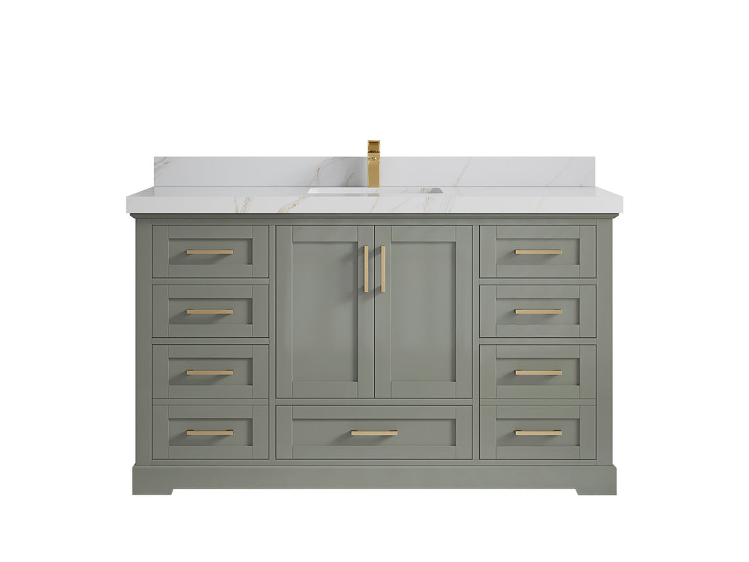 Boston 60 in. W x 22 in. D Single Sink Bathroom Vanity in Evergreen with 2 in Calacatta Sienna Quartz Countertop
