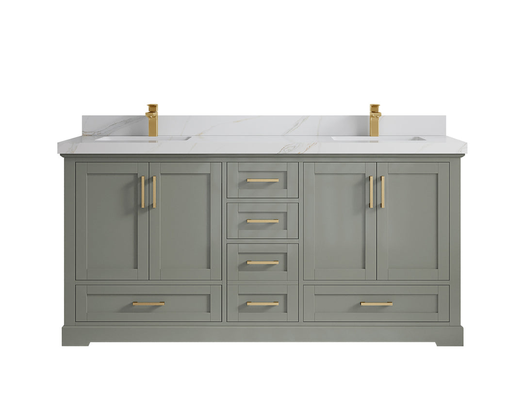 Boston 72 in. W x 22 in. D Double Sink Bathroom Vanity in Evergreen with 2 in Calacatta Sienna Quartz Countertop