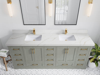 Boston 84 in. W x 22 in. D Double Sink Bathroom Vanity in Evergreen with 2 in Calacatta Sienna Quartz Countertop - Top View