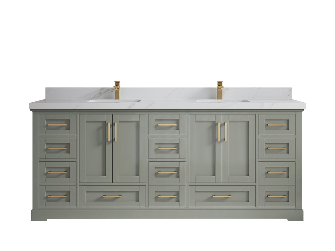 Boston 84 in. W x 22 in. D Double Sink Bathroom Vanity in Evergreen with 2 in Calacatta Sienna Quartz Countertop