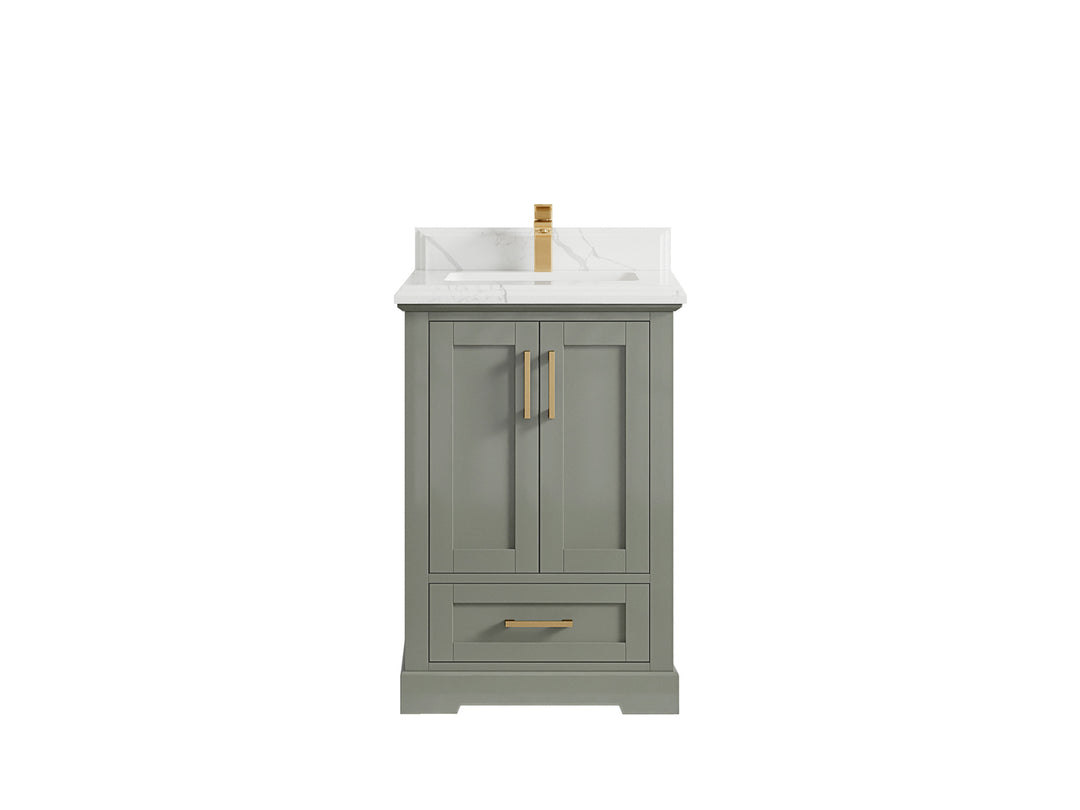 Boston 24 in. W x 22 in. D Single Sink Bathroom Vanity in Evergreen with 1.5 in Double Cove Edge Calacatta Laza Countertop