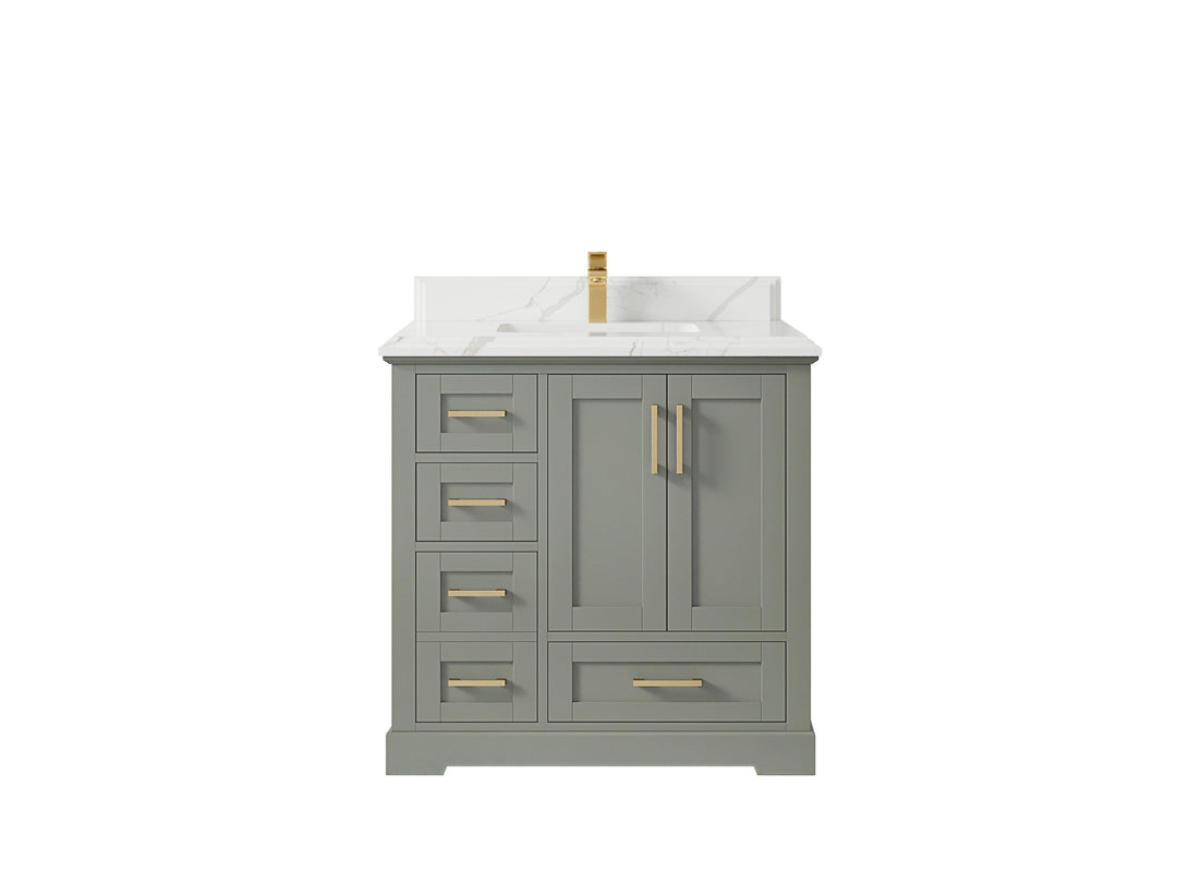 Boston 36 in. W x 22 in. D Single Sink Bathroom Vanity in Evergreen with 1.5 in Double Cove Edge Calacatta Laza Countertop