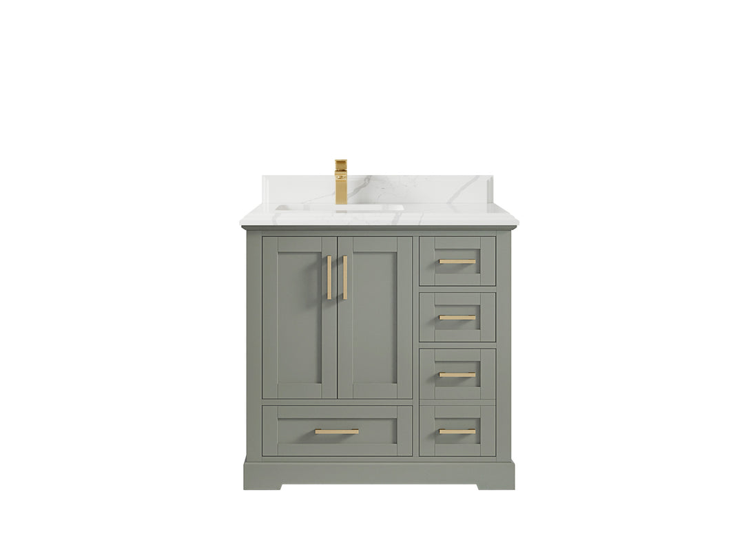 Boston 36 in. W x 22 in. D Single Sink Bathroom Vanity in Evergreen with 1.5 in Double Cove Edge Calacatta Laza Countertop