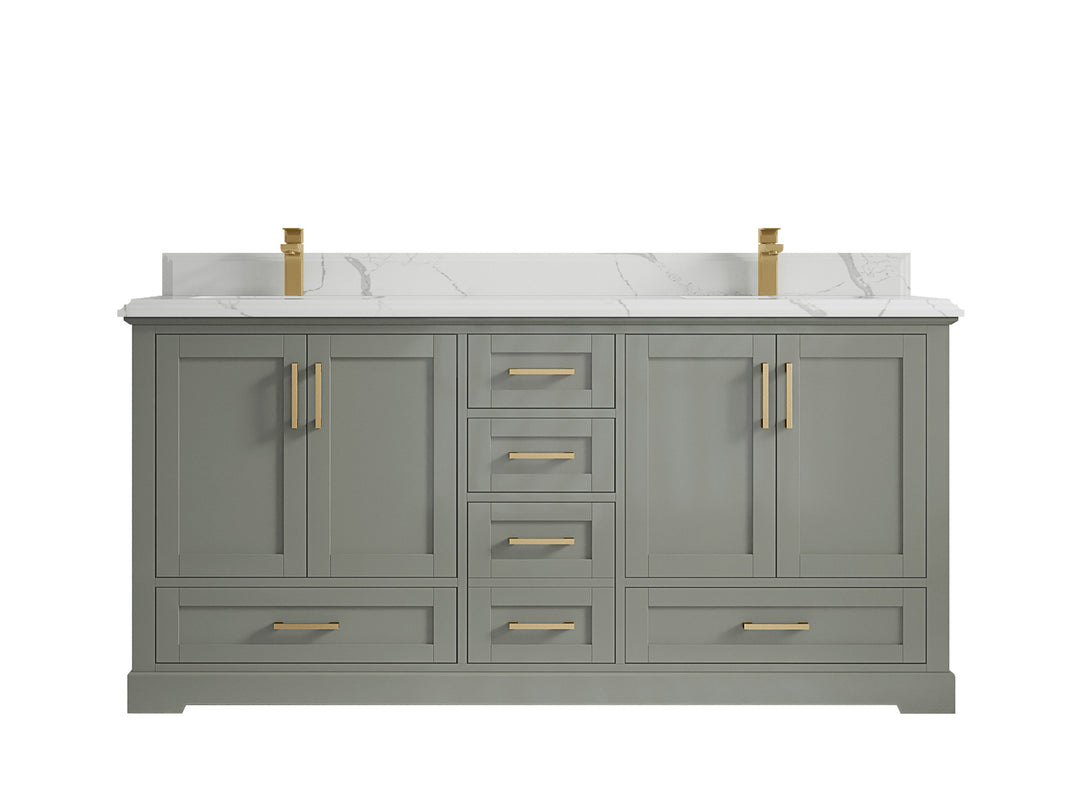 Boston 72 in. W x 22 in. D Double Sink Bathroom Vanity in Evergreen with 1.5 in Double Cove Edge Calacatta Laza Quartz Countertop