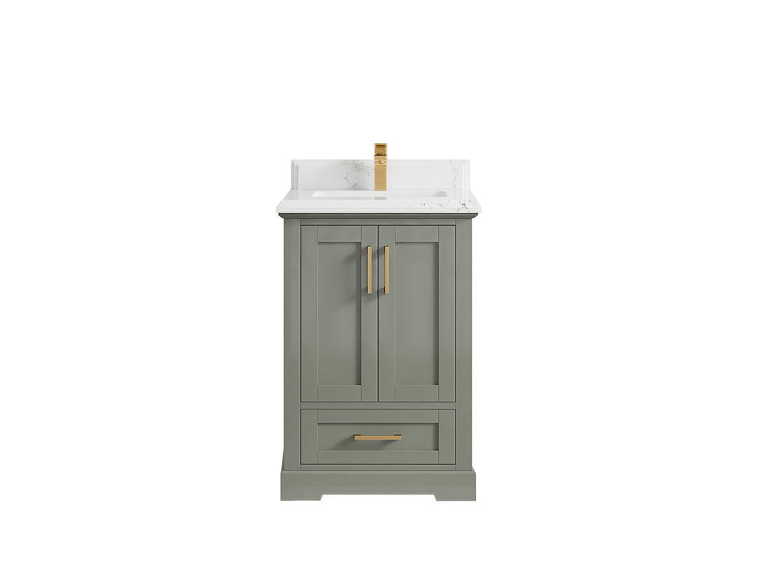 Boston 24 in. W x 22 in. D Single Sink Bathroom Vanity in Evergreen with 1.5 in Double Cove Edge Empira White Quartz Countertop
