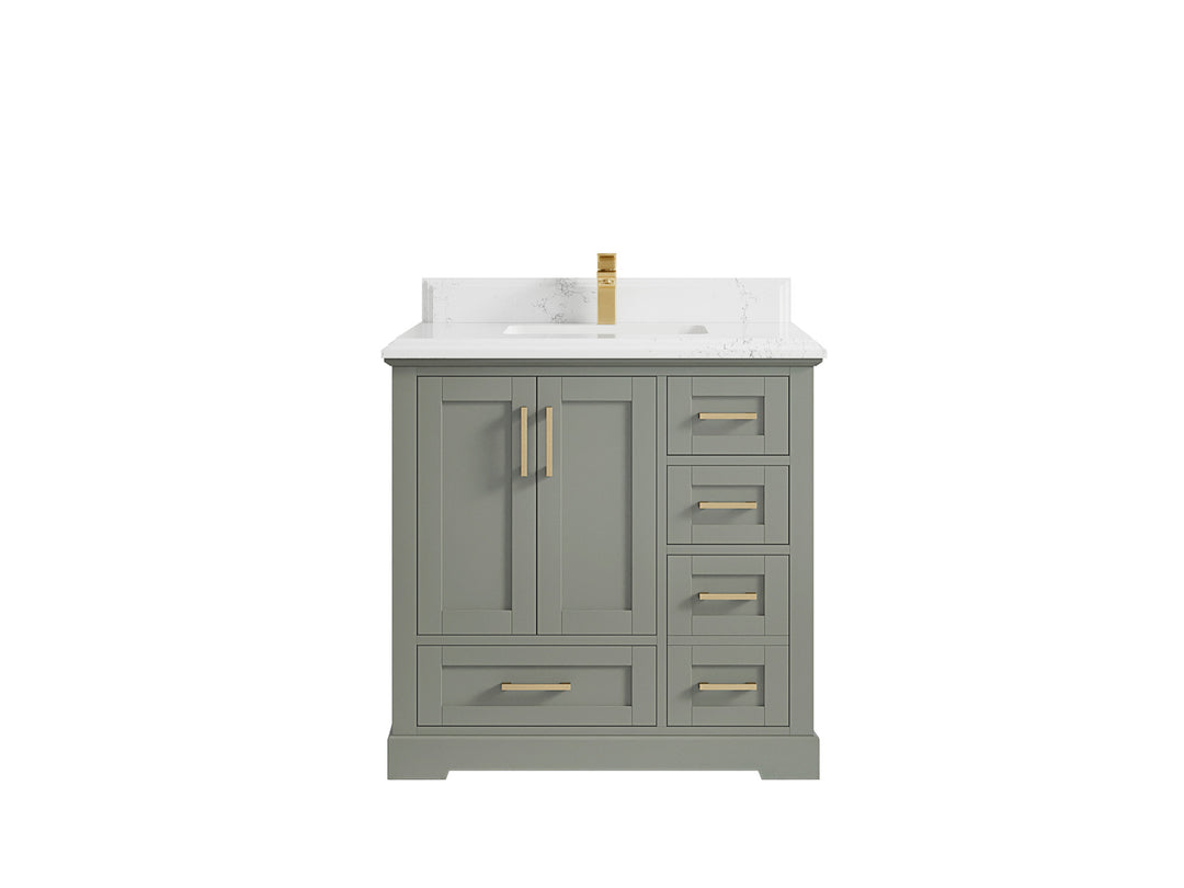 Boston 36 in. W x 22 in. D Single Sink Bathroom Vanity in Evergreen with 1.5 in Double Cove Edge Empira White Quartz Countertop