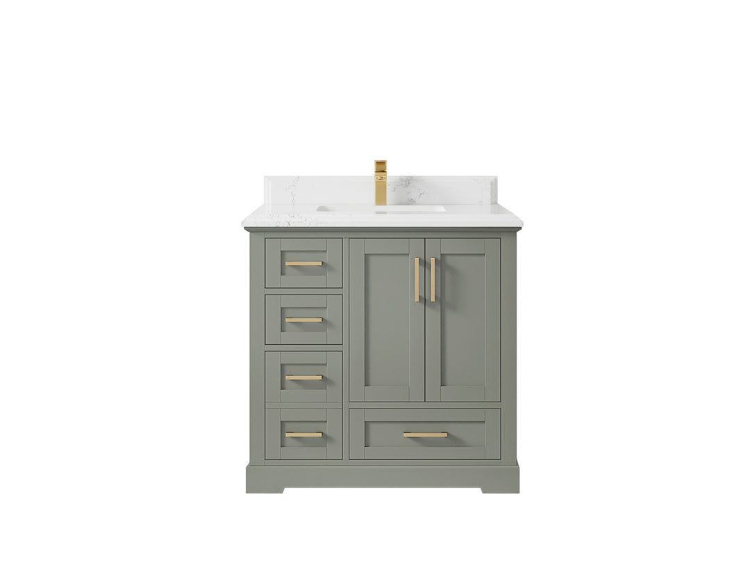 Boston 36 in. W x 22 in. D Single Sink Bathroom Vanity in Evergreen with 1.5 in Double Cove Edge Empira White Quartz Countertop