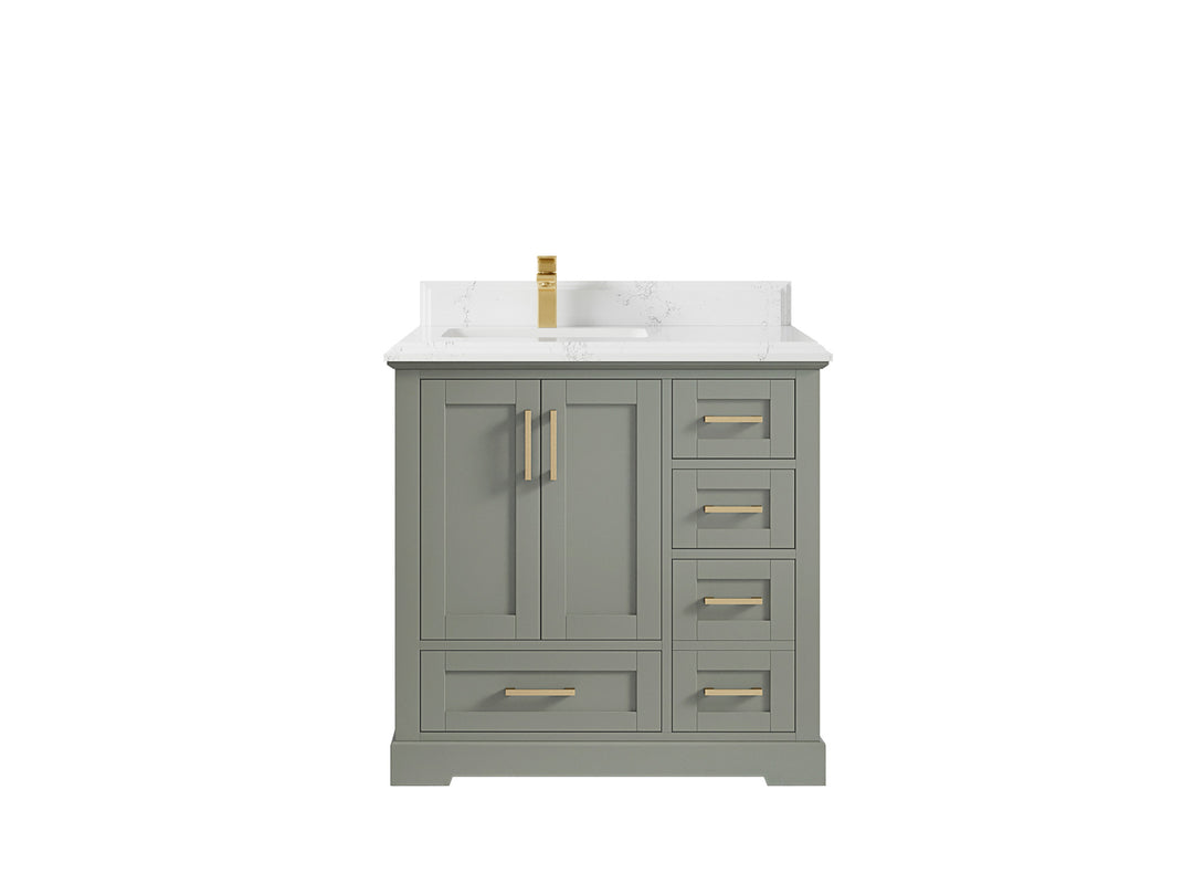 Boston 36 in. W x 22 in. D Single Sink Bathroom Vanity in Evergreen with 1.5 in Double Cove Edge Empira White Quartz Countertop