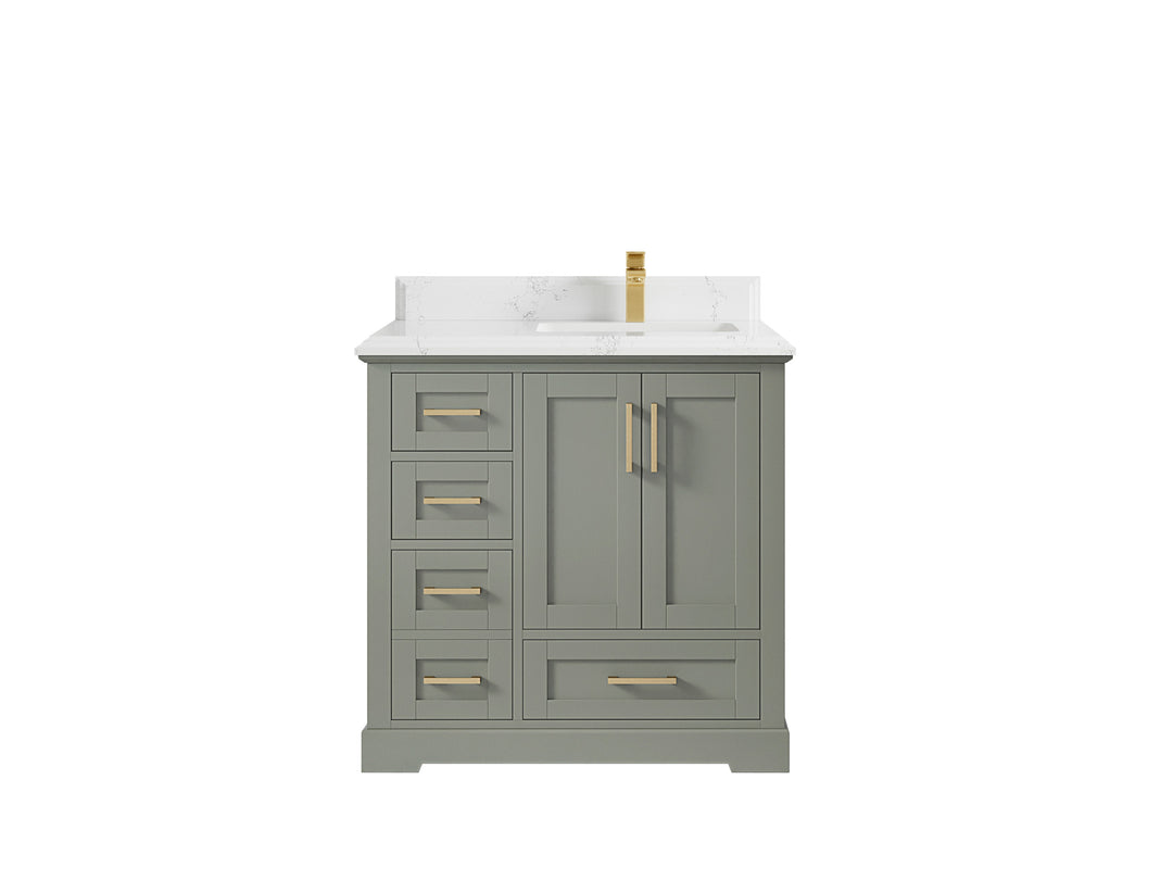 Boston 36 in. W x 22 in. D Single Sink Bathroom Vanity in Evergreen with 1.5 in Double Cove Edge Empira White Quartz Countertop