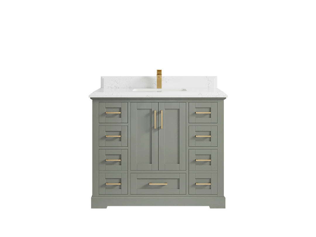 Boston 42 in. W x 22 in. D Single Sink Bathroom Vanity in Evergreen with 1.5 in Double Cove Edge Empira White Quartz Countertop