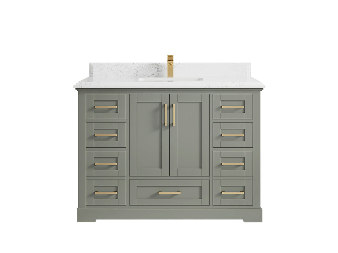 Boston 48 in. W x 22 in. D Single Sink Bathroom Vanity in Evergreen with 1.5 in Double Cove Edge Empira White Quartz Countertop