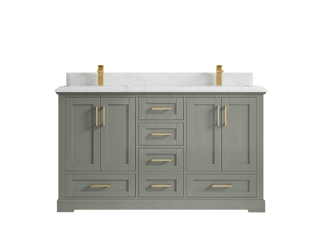Boston 60 in. W x 22 in. D Double Sink Bathroom Vanity in Evergreen with 1.5 in Double Cove Edge Empira White Quartz Countertop