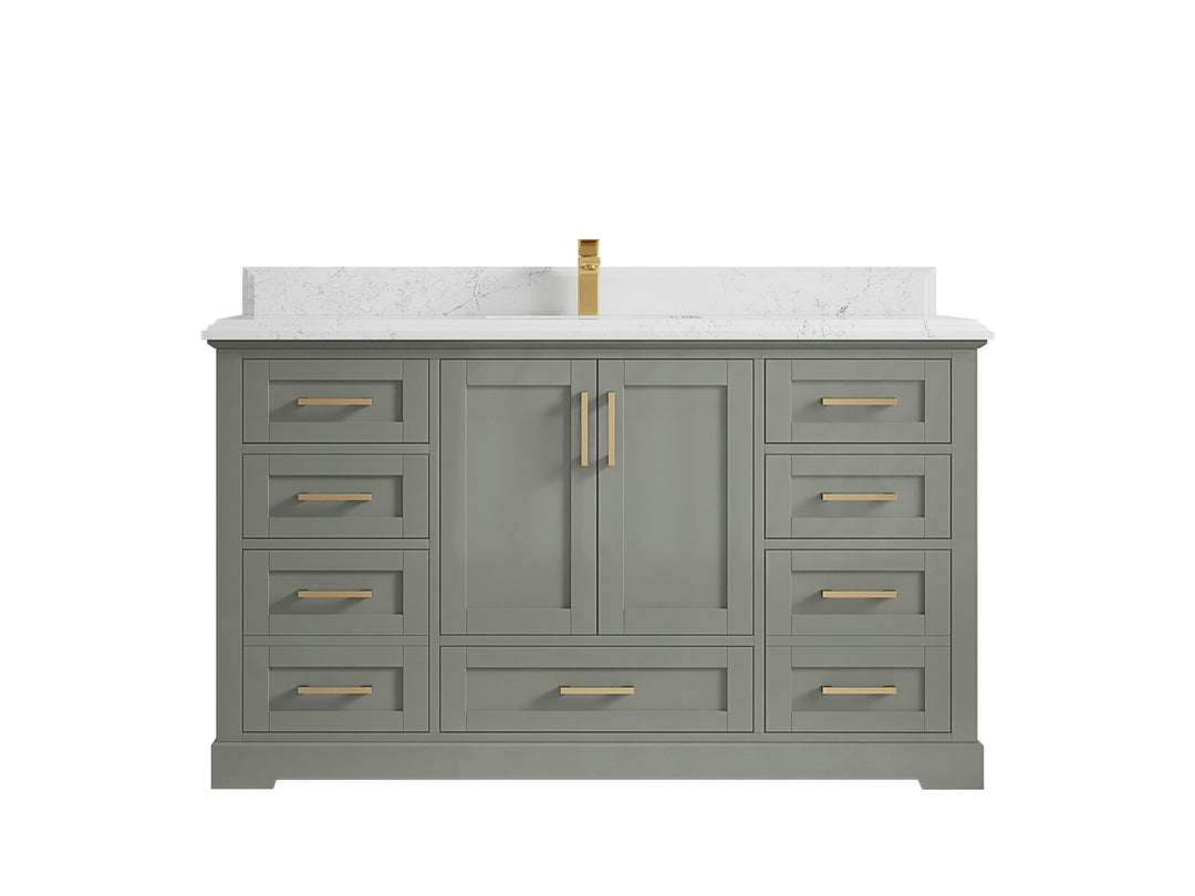 Boston 60 in. W x 22 in. D Single Sink Bathroom Vanity in Evergreen with 1.5 in Double Cove Edge Empira White Quartz Countertop