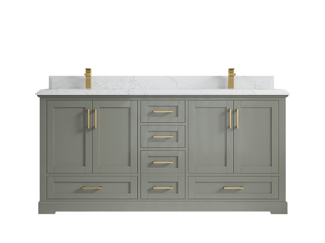 Boston 72 in. W x 22 in. D Double Sink Bathroom Vanity in Evergreen with 1.5 in Double Cove Edge Empira White Quartz Countertop