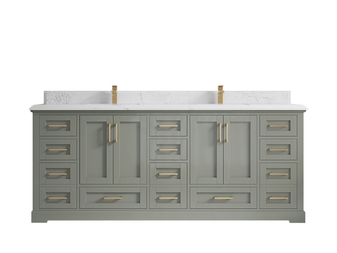 Boston 84 in. W x 22 in. D Double Sink Bathroom Vanity in Evergreen with 1.5 in Double Cove Edge Empira White Quartz Countertop