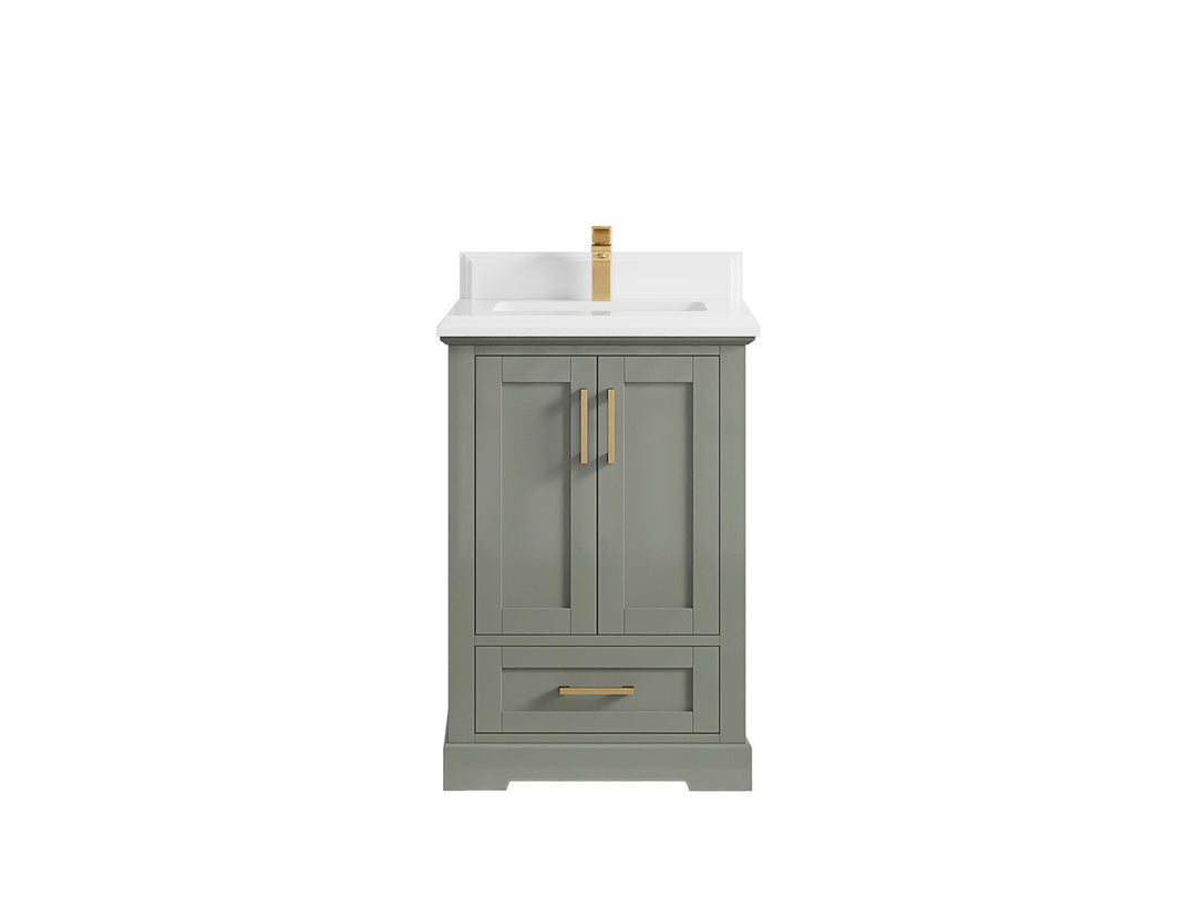 Boston 24 in. W x 22 in. D Single Sink Bathroom Vanity in Evergreen with 1.5 in Double Cove Edge White Quartz Countertop