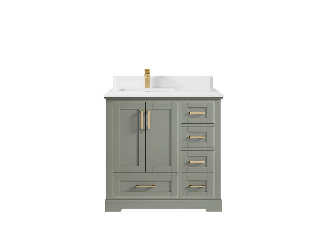 Boston 36 in. W x 22 in. D Single Sink Bathroom Vanity in Evergreen with 1.5 in Double Cove Edge White Quartz Countertop