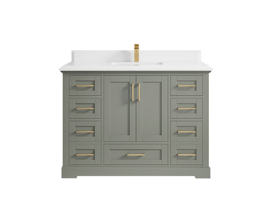 Boston 48 in. W x 22 in. D Single Sink Bathroom Vanity in Evergreen with 1.5 in Double Cove Edge White Quartz Countertop