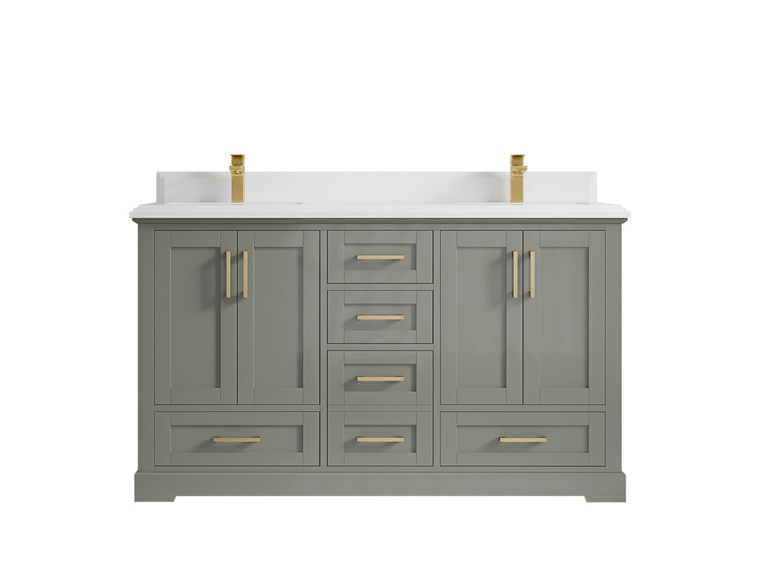Boston 60 in. W x 22 in. D Double Sink Bathroom Vanity in Evergreen with 1.5 in Double Cove Edge White Quartz Countertop