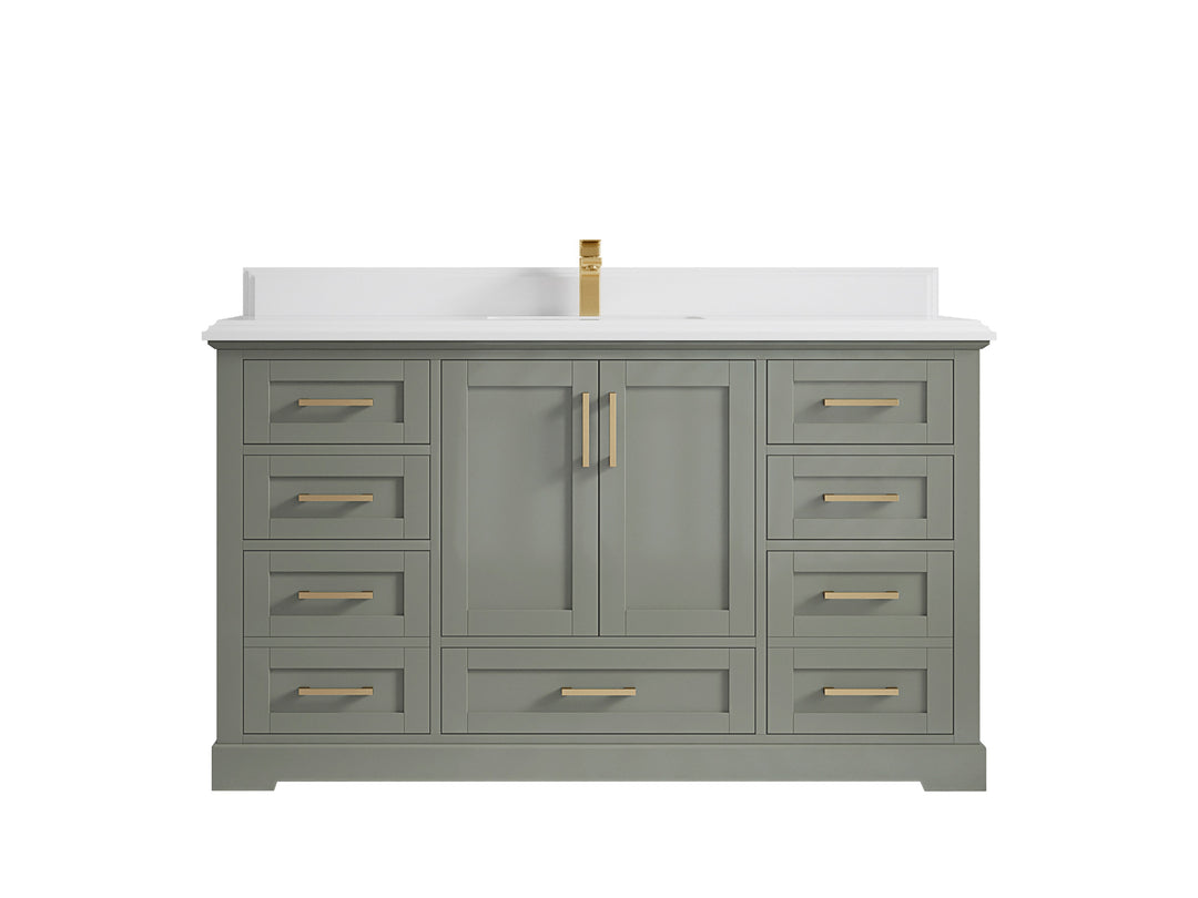 Boston 60 in. W x 22 in. D Single Sink Bathroom Vanity in Evergreen with 1.5 in Double Cove Edge White Quartz Countertop