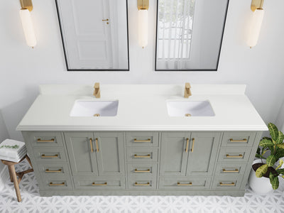 Boston 84 in. W x 22 in. D Double Sink Bathroom Vanity in Evergreen with 1.5 in Double Cove Edge White Quartz Countertop - Top View
