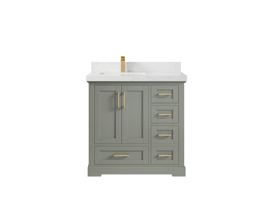 Boston 36 in. W x 22 in. D Single Sink Bathroom Vanity in Evergreen with 2 in Empira White Countertop