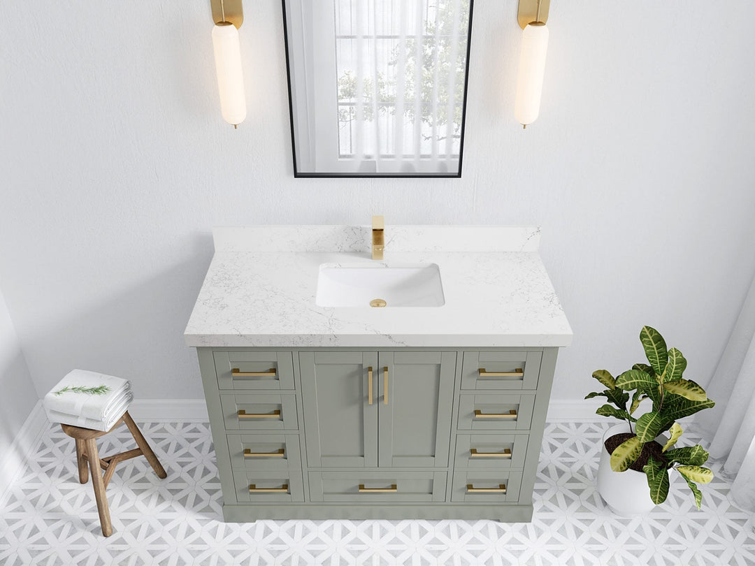 Boston 48 in. W x 22 in. D Single Sink Bathroom Vanity in Evergreen with 2 in Empira White Quartz Countertop - Top View