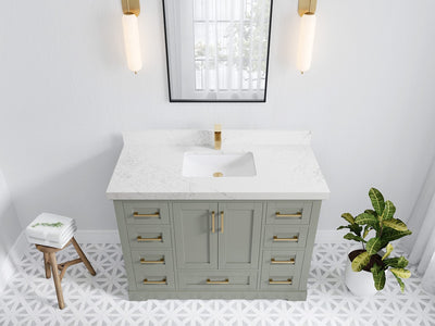 Boston 48 in. W x 22 in. D Single Sink Bathroom Vanity in Evergreen with 2 in Empira White Quartz Countertop - Top View