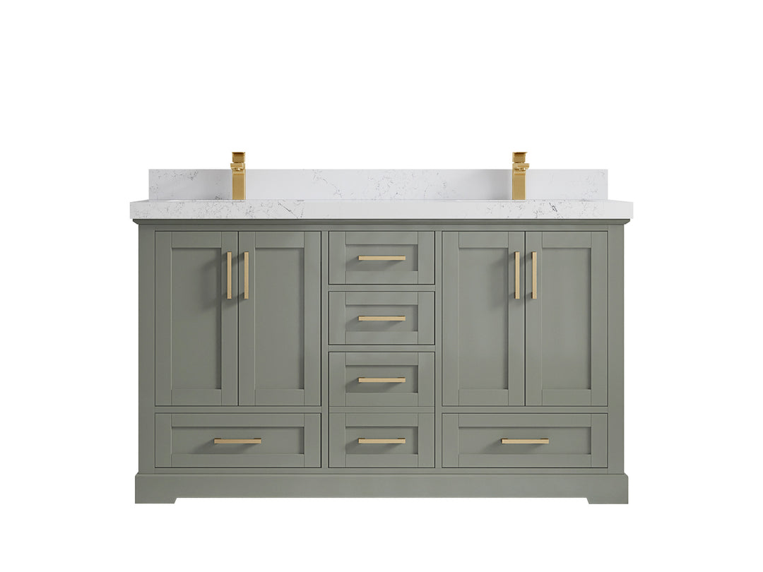 Boston 60 in. W x 22 in. D Double Sink Bathroom Vanity in Evergreen with 2 in Empira White Quartz Countertop
