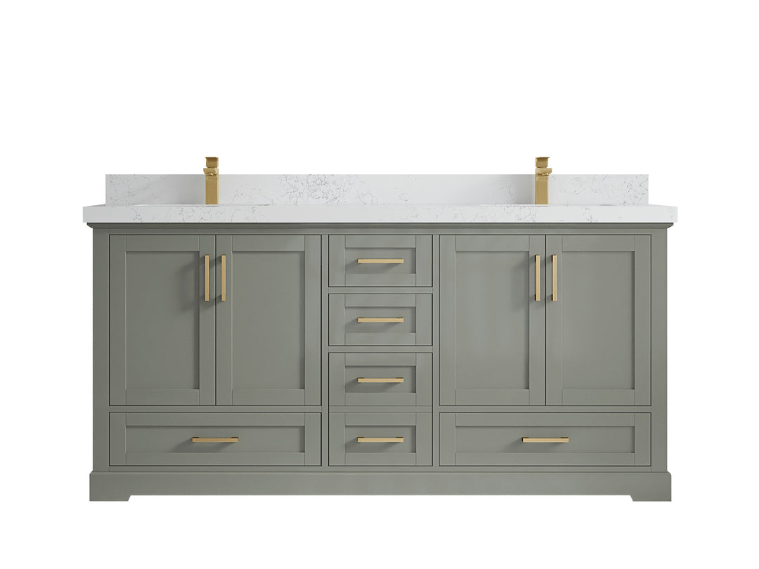Boston 72 in. W x 22 in. D Double Sink Bathroom Vanity in Evergreen with 2 in Empira White Quartz Countertop